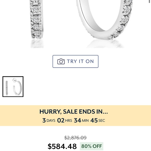 1/2Ct Diamond Hoops With Screw Backs 10k White Gold 1/2" Tall (G-H, I2-I3) - Picture 2 of 5